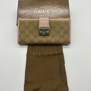 Gucci long wallet canvas and pink leather